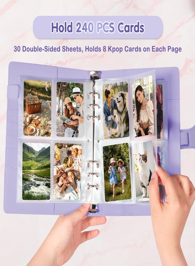 WITHYU A5 Kpop Photocard Binder with 30 Pack 4-Pocket Card Pages, 6 Ring A5 Binder Card Collector Album with 240 Card Slots,PU Leather Binder Cover with Magnetic Buckle Closure for Organizing Trading Card - Image 2